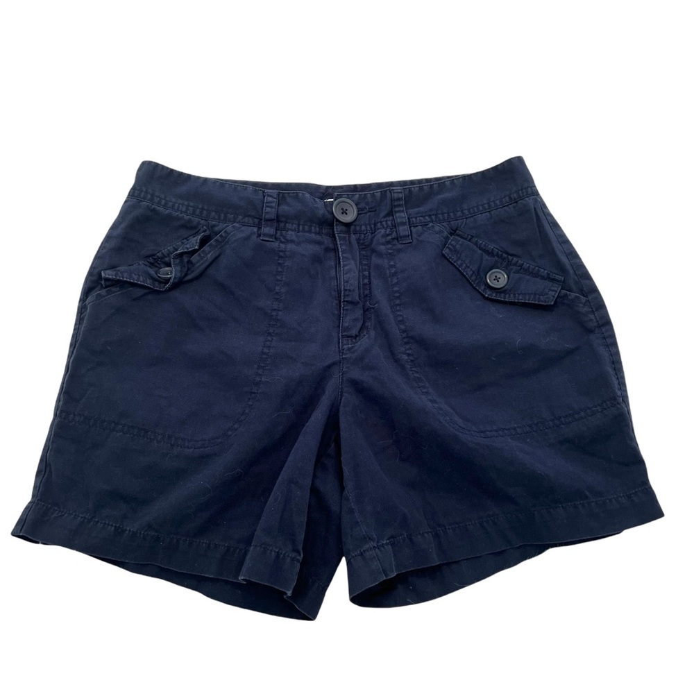 Bass Women's Size 6 Chino Shorts Navy Blue Button Pockets 100% Cotton 5" Inseam